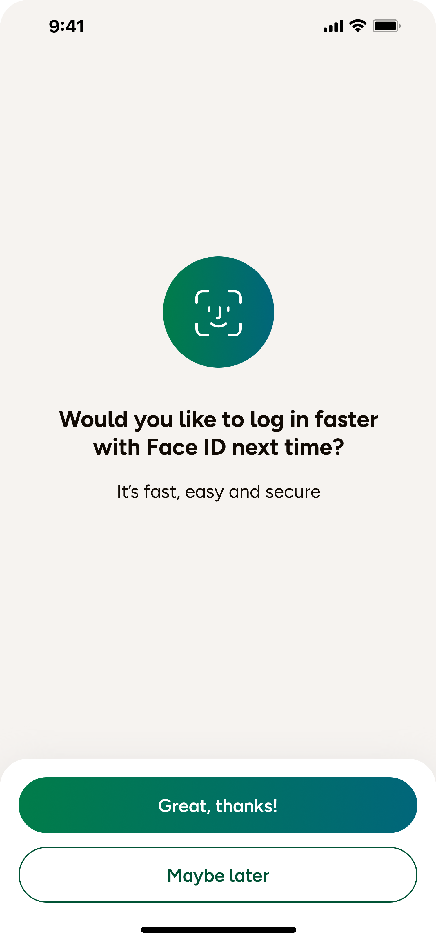 Face ID setup screen
